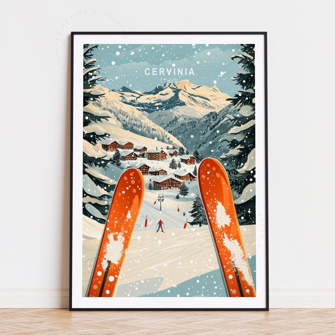 Cervinia Italy Ski Resort Snowy Alpine Village Travel Poster