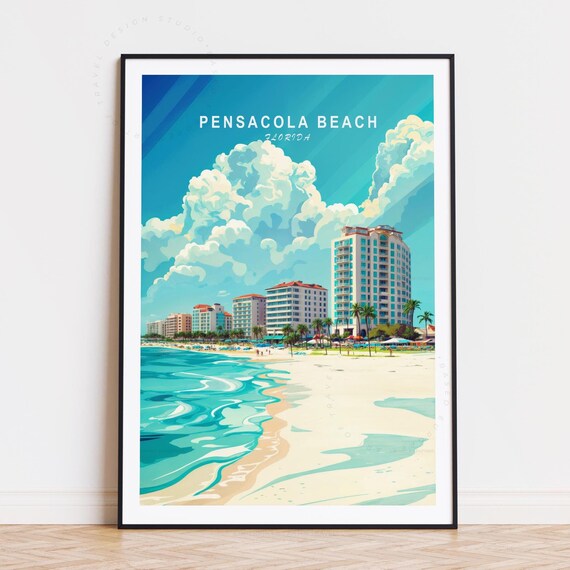 Pensacola Beach Florida Turquoise Waves White Sand Travel Poster