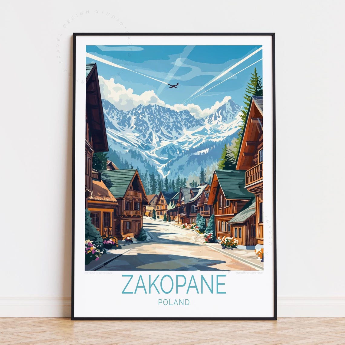 Zakopane Poland Wooden Chalet Street Snowy Tatra Peaks Poster