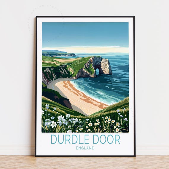 Durdle Door Travel Poster, England Dorset Print