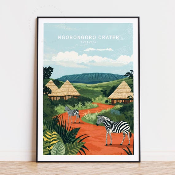 Ngorongoro Crater Travel Poster Tanzania Wall Art Print Birthday Gifts Custom Home Decor