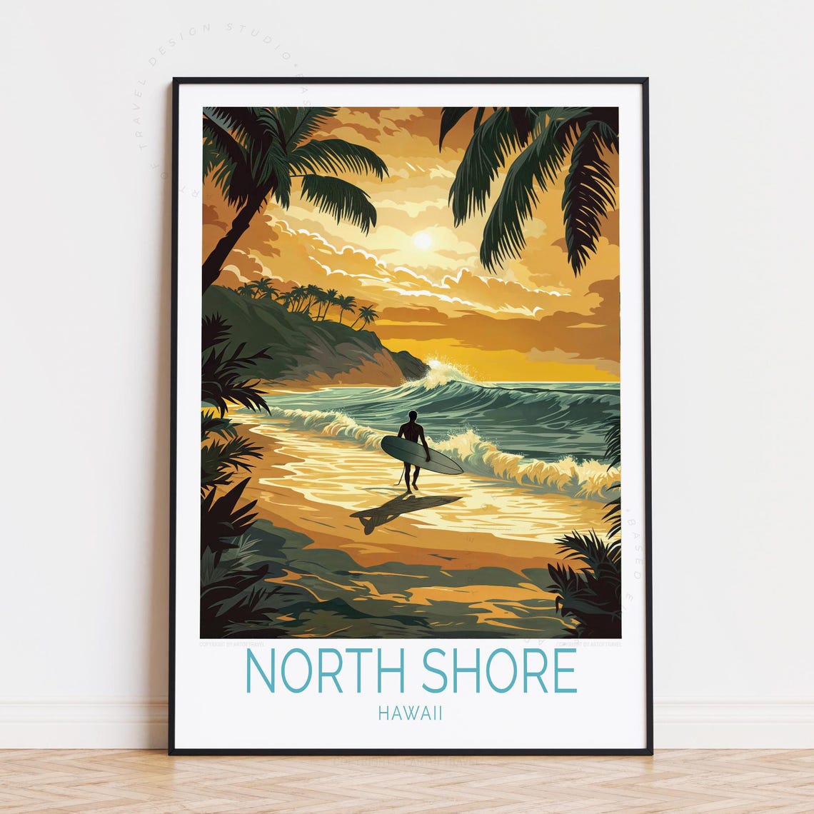 North Shore Hawaii Paradise Golden Surf Sunset Beach Wave Poster