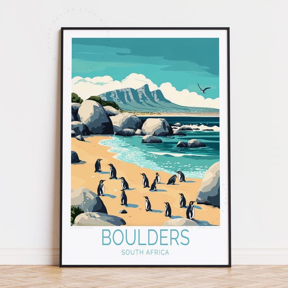 Boulders Travel Poster South Africa Wall Art Penguin Print Birthday Gifts Home Decor Custom