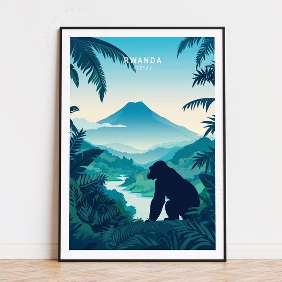 Rwanda Travel Poster Africa Wall Art Print Birthday Present Housewarming Gifts Minimalist