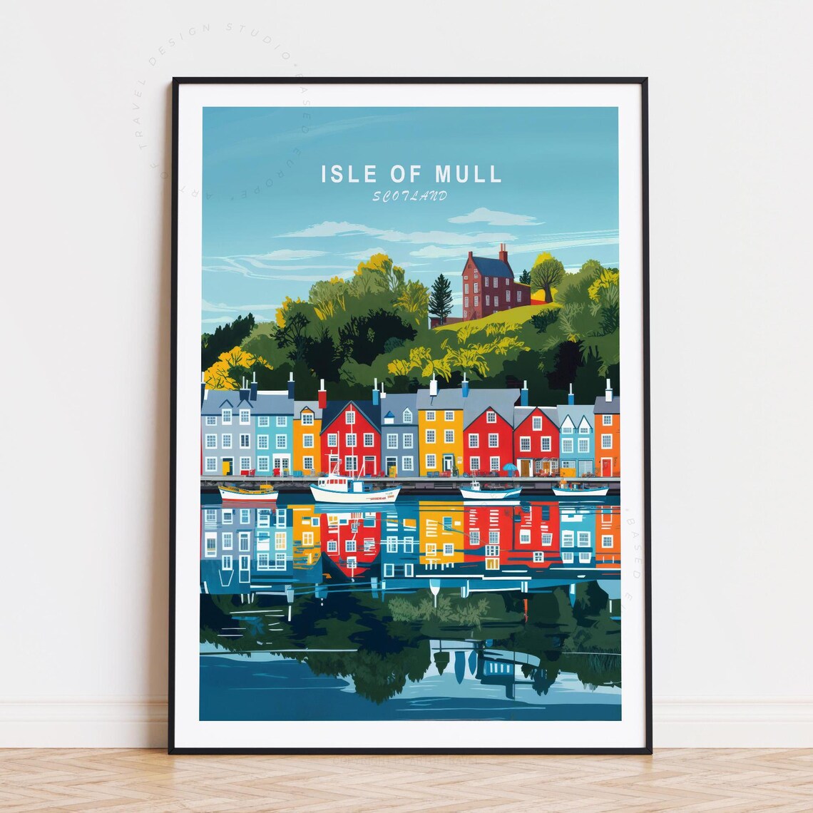 Isle of Mull Scotland Travel Poster Colorful Tobermory Harbor Art