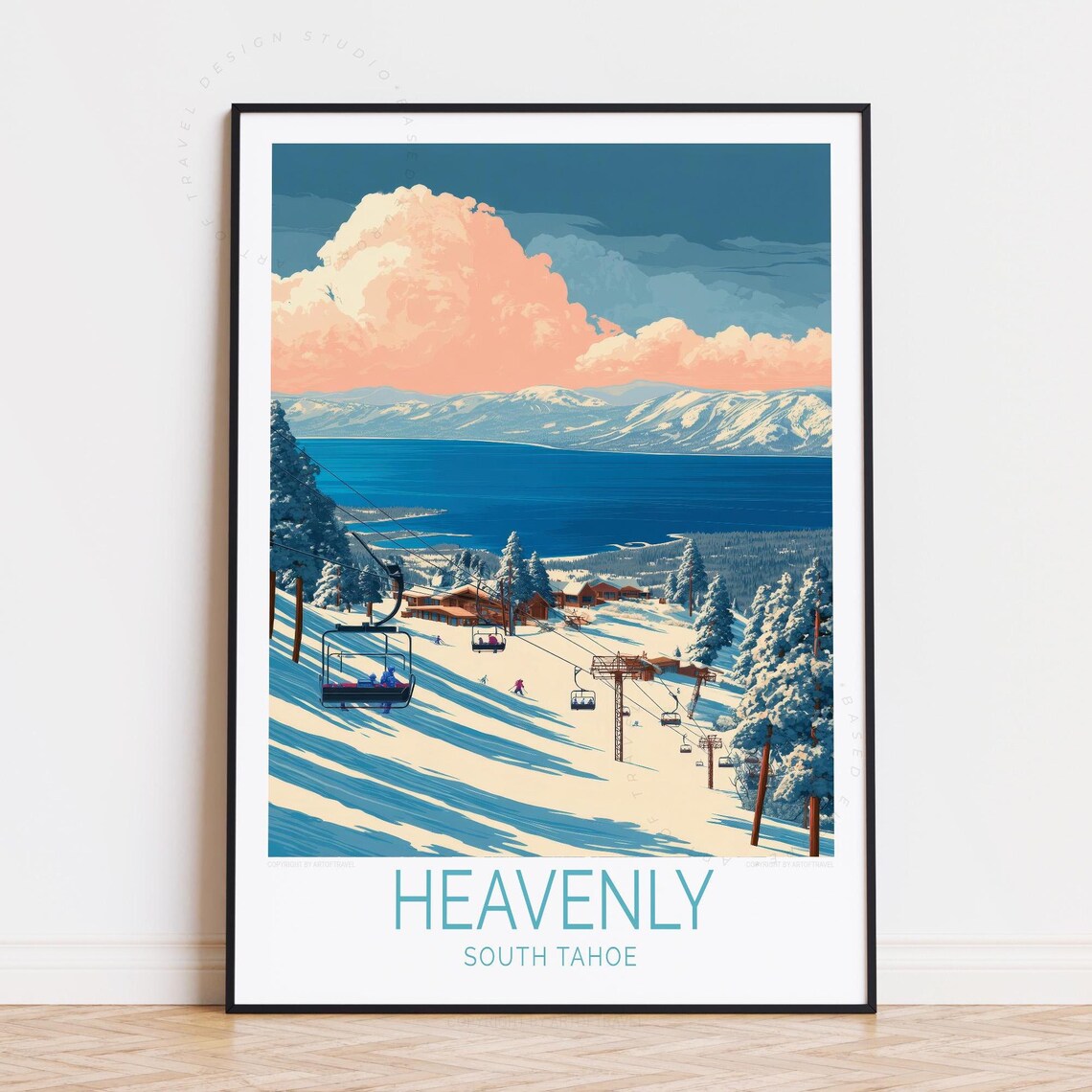 Heavenly South Tahoe Chairlift Mountain Ski Vintage Travel Art Poster