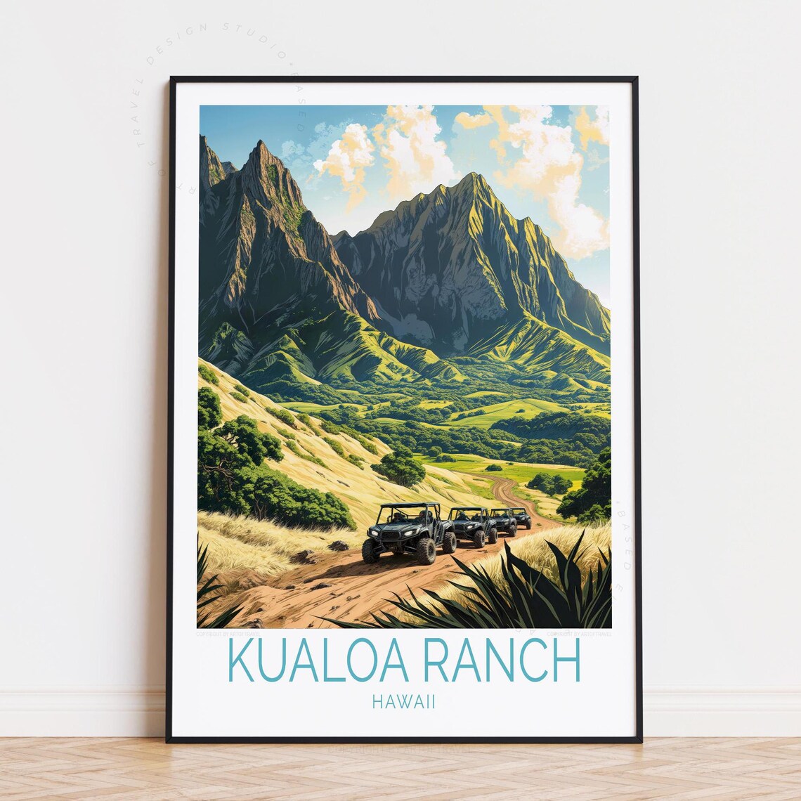 Kualoa Ranch Hawaii ATV Adventure Green Valley Mountain Travel Poster