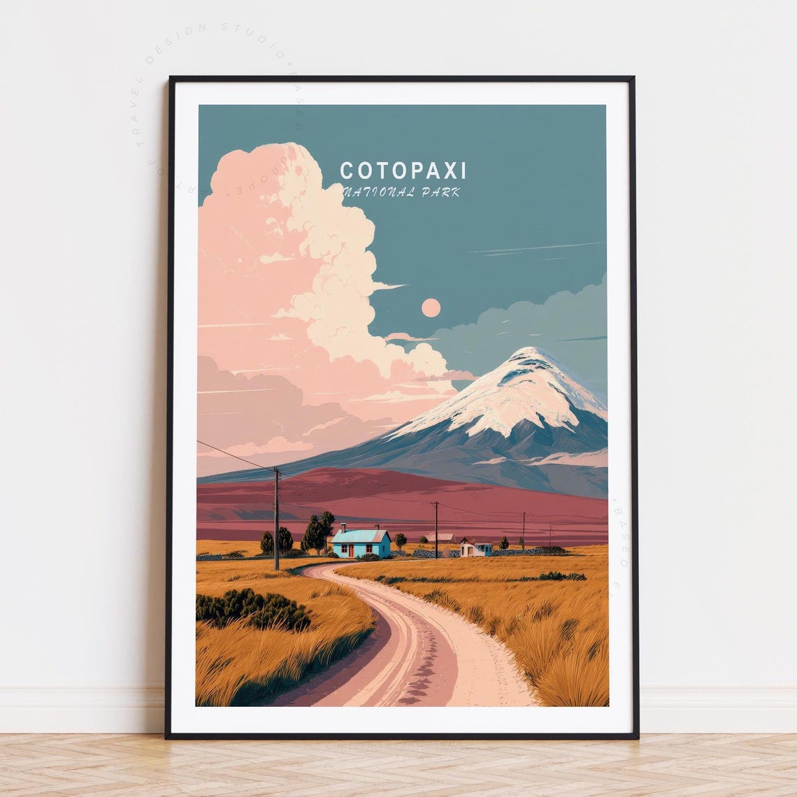 Cotopaxi National Park Snow Capped Volcano Golden Plains Poster