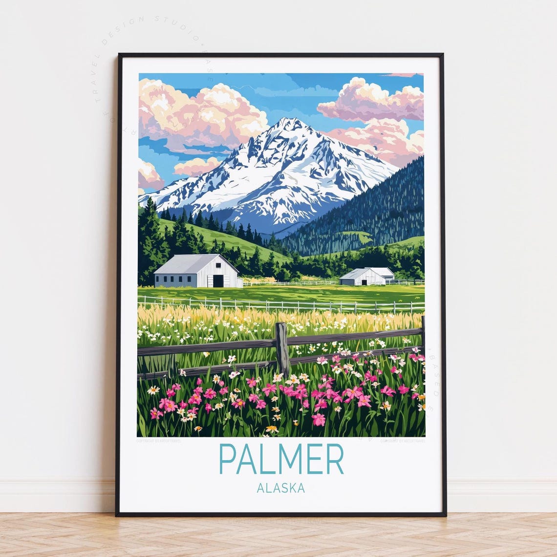 Palmer Alaska Summer Farm Barns Wildflowers Mountain Meadow Poster