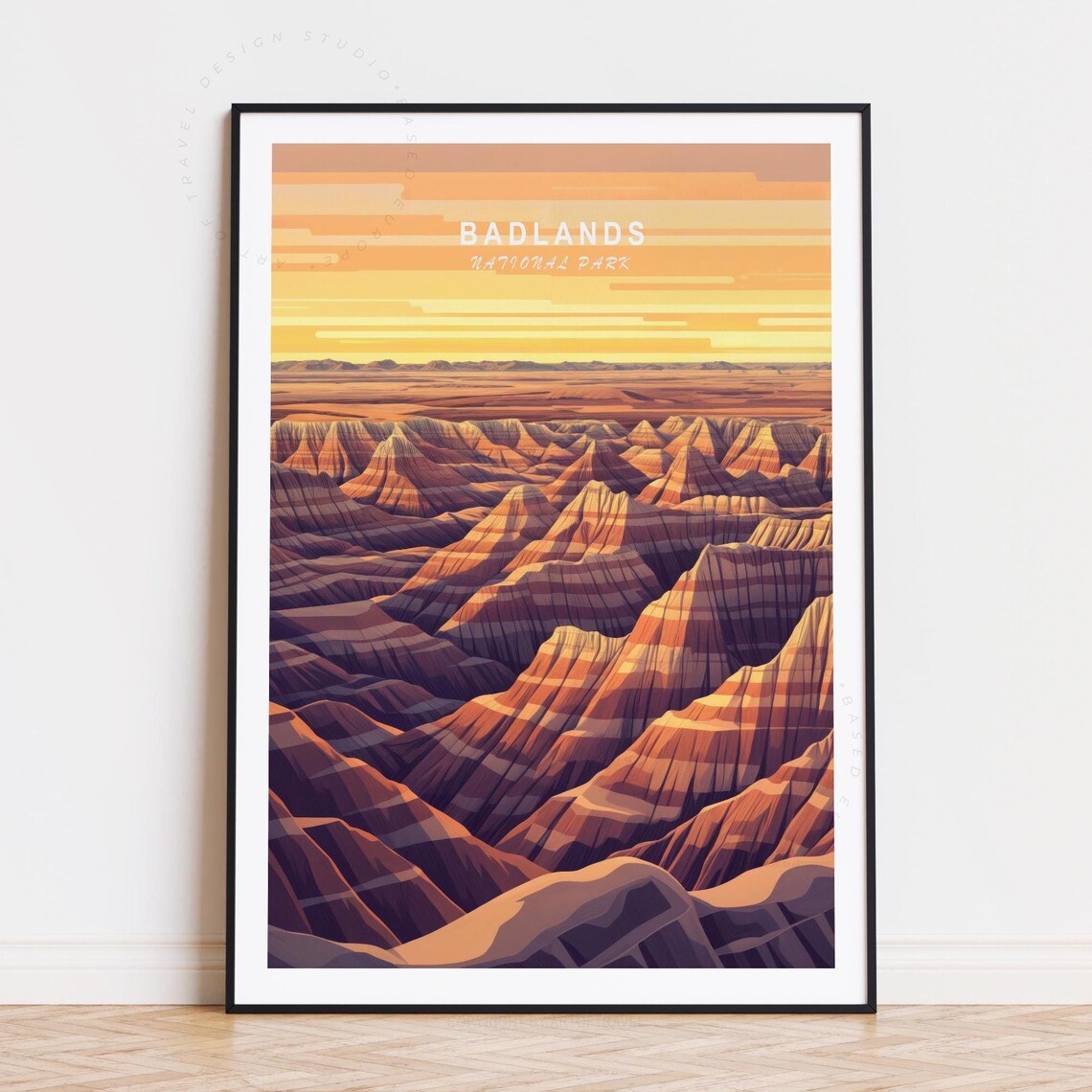 Badlands National Park Layered Rock Sunset Landscape Travel Poster