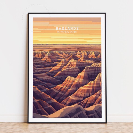 Badlands National Park Layered Rock Sunset Landscape Travel Poster