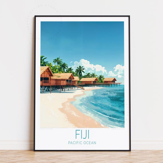 Fiji Travel Poster Pacific Ocean Wall Art South Print Personalised Home Decor Birthday Present