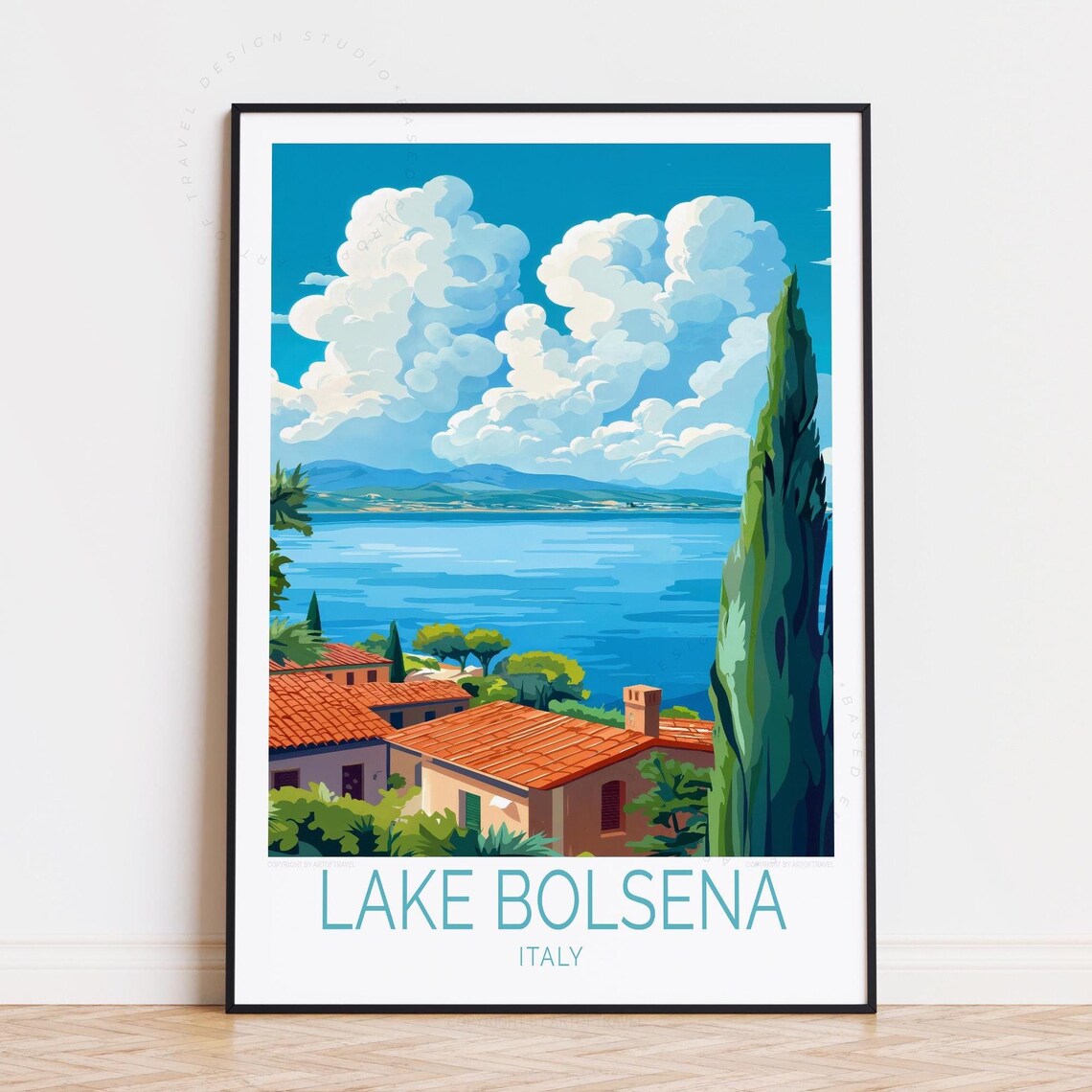 Lake Bolsena Italy Terracotta Rooftops Over Blue Lake Poster