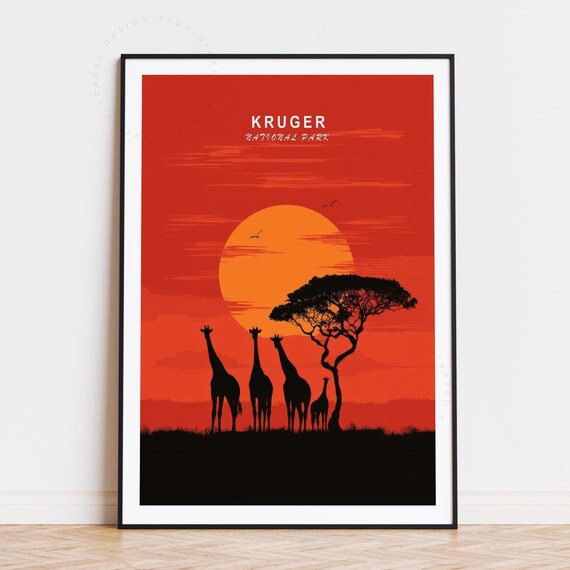 Kruger National Park Giraffes Acacia Sunset African Safari Travel Poster