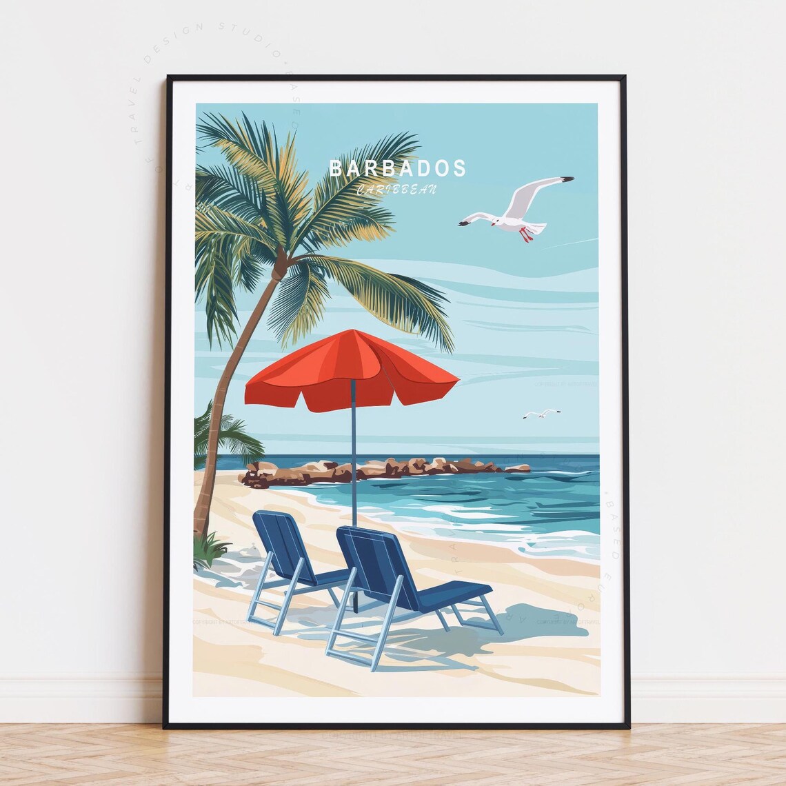 Barbados Caribbean Travel Poster Wall Art Print Birthday Present Home Decor Minimalist