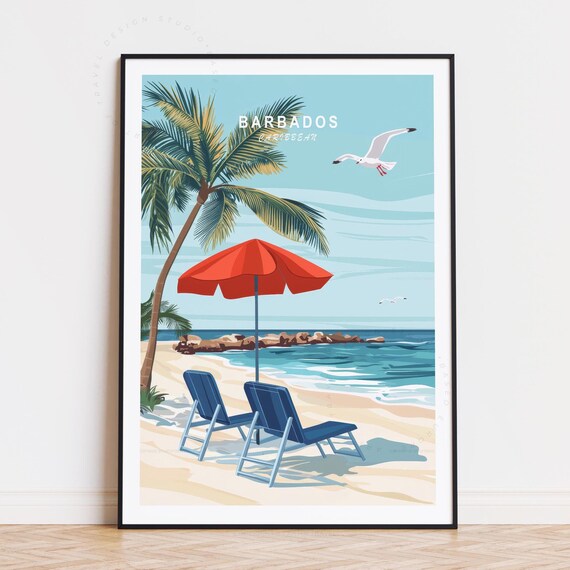 Barbados Caribbean Travel Poster Wall Art Print Birthday Present Home Decor Minimalist