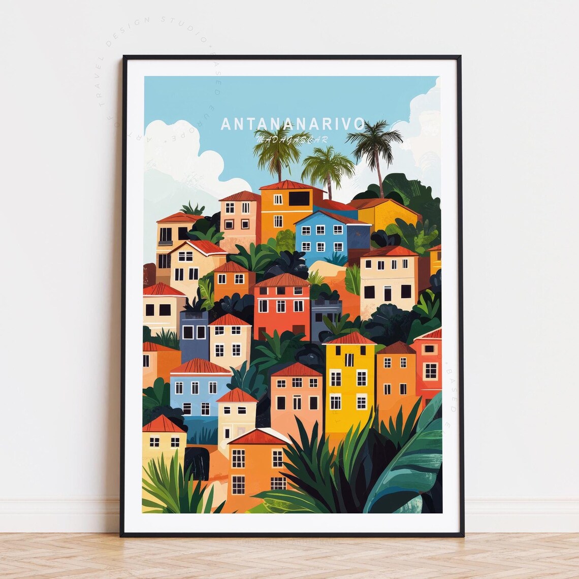 Antananarivo Madagascar Tropical City Hillside Palm Travel Poster