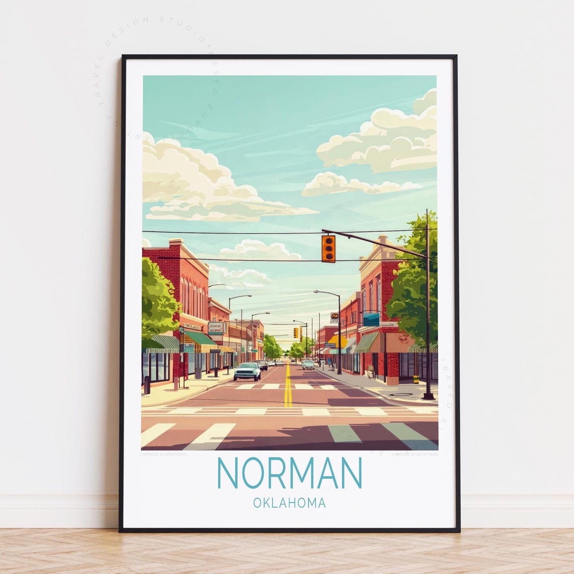 Norman Oklahoma Summer Downtown Brick Buildings Street Scene Poster