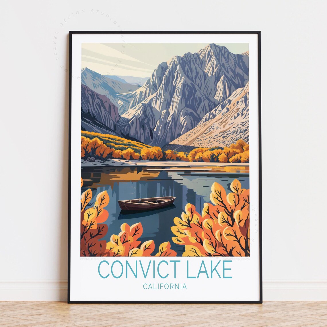 Convict Lake California Fall Foliage Rowboat Mountain Lake Poster