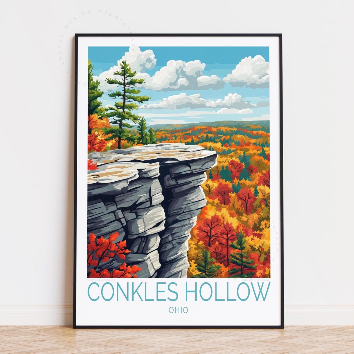 Conkles Hollow Ohio Autumn Cliffs Overlook Scenic Travel Poster