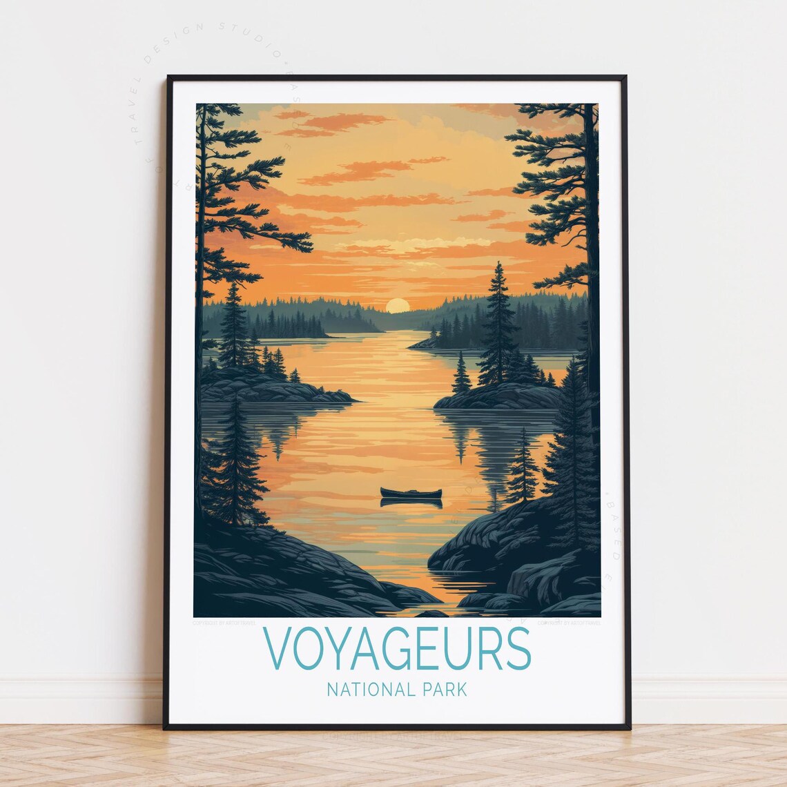 Voyageurs National Park Sunset Lake Canoe Pines Travel Poster