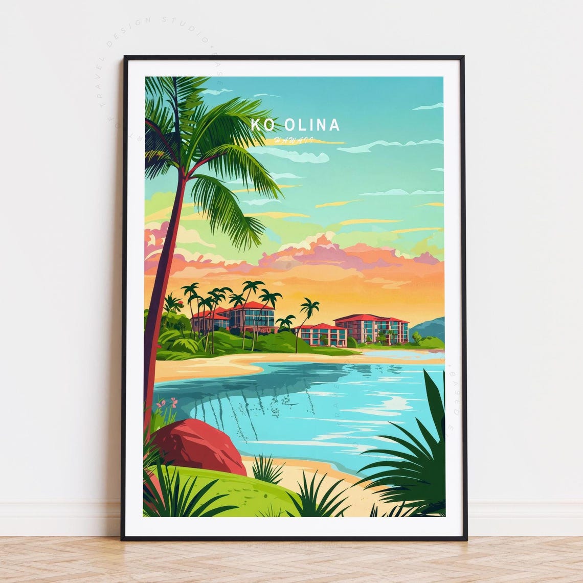 Ko Olina Hawaii Golden Sunset Palm Trees Beach Lagoon Poster