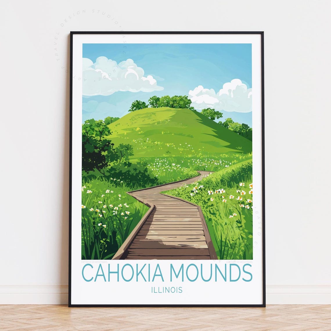 Cahokia Mounds Illinois Green Prairie Boardwalk Travel Poster