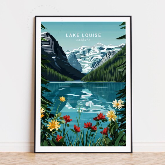 Lake Louise Alberta Glacier Lake and Mountain Peaks Travel Poster
