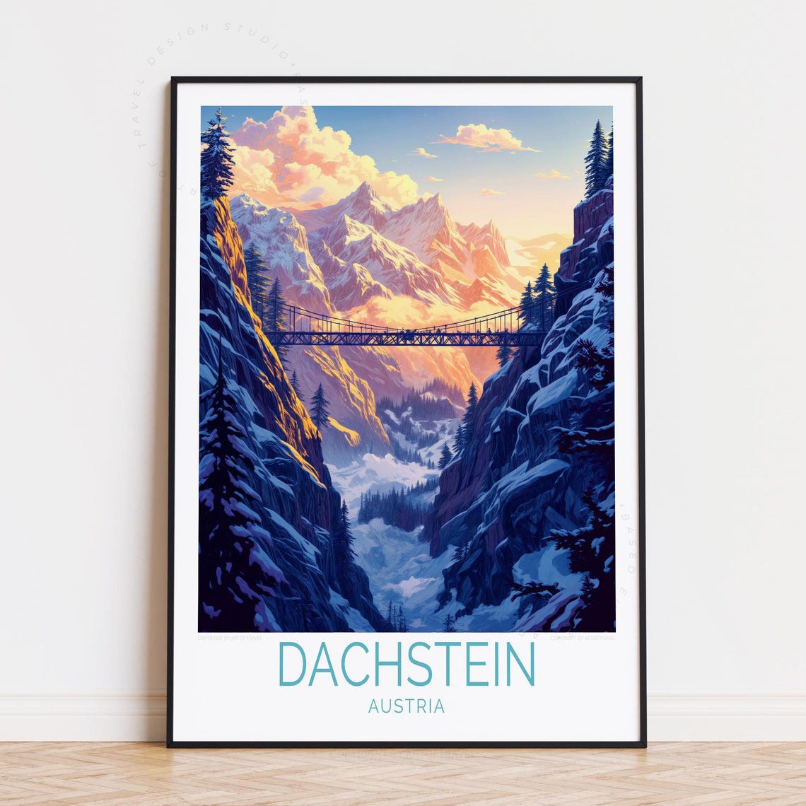 Dachstein Austria Snowy Mountain Gorge Suspension Bridge Poster