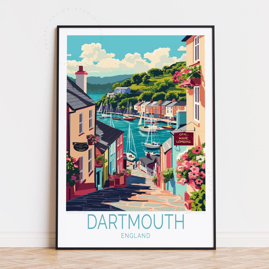 Dartmouth England Flower Street Sailboat Marina Travel Poster