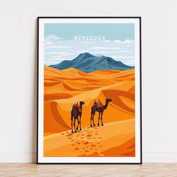 Merzouga Travel Poster Morocco Wall Art Sahara Desert Print Birthday Gifts Personalised Home Decor