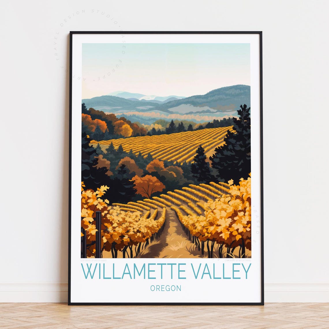 Willamette Valley Oregon Golden Vineyard Hills Harvest Poster