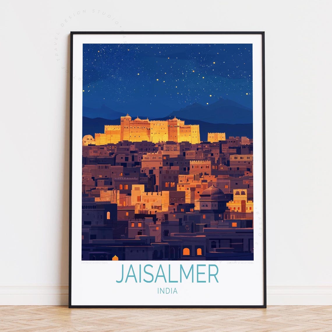 Jaisalmer India Starry Night Fort Illuminated Cityscape Travel Poster