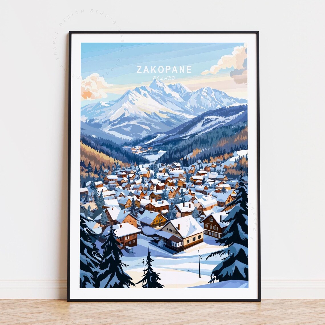Zakopane Poland Snowy Mountain Village Winter Travel Art Poster