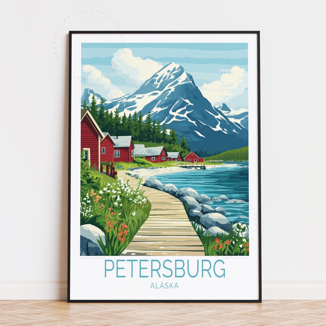 Petersburg Alaska Boardwalk Wildflowers Harbor Mountain Poster