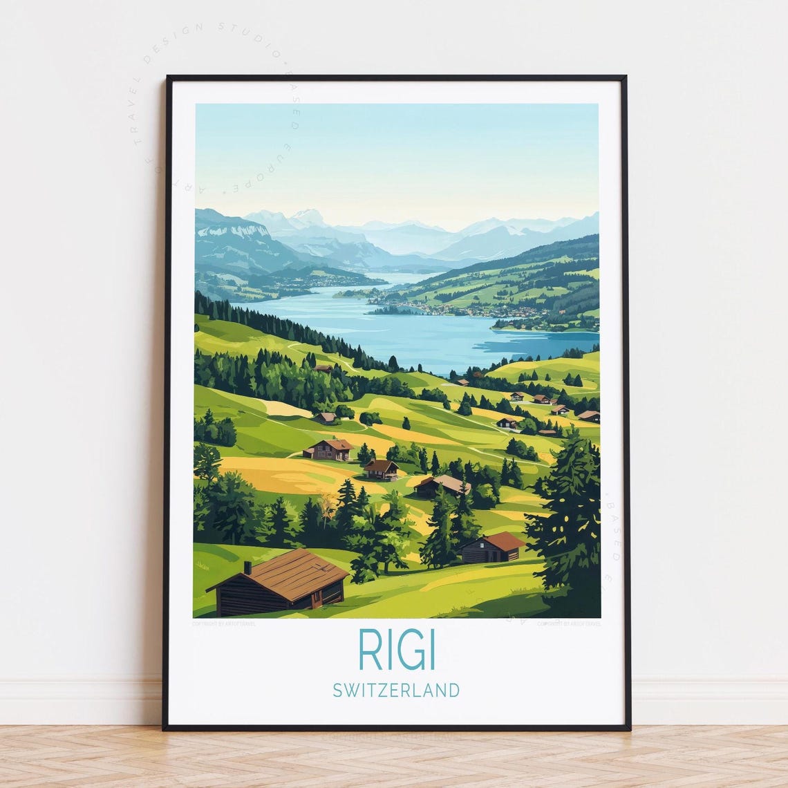 Rigi Switzerland Green Alpine Meadows Chalets Lake View Poster