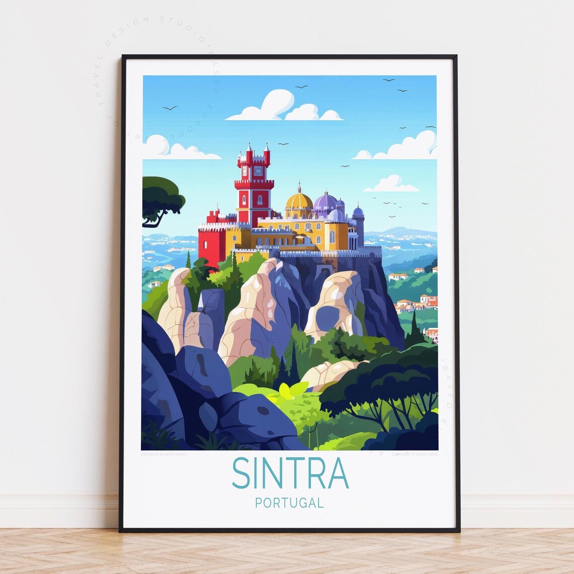 Sintra Portugal Pena Palace Hilltop Colorful View Travel Poster