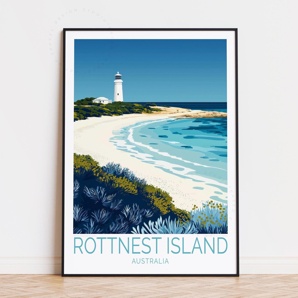 Rottnest Island Australia Lighthouse Turquoise Beach Travel Poster