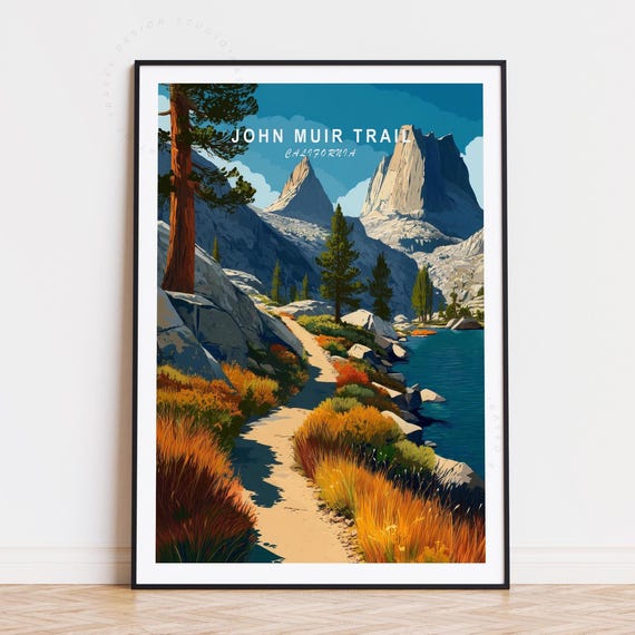 John Muir Trail Travel Poster Wall Art Print Minimalist Birthday Gifts Home Decor