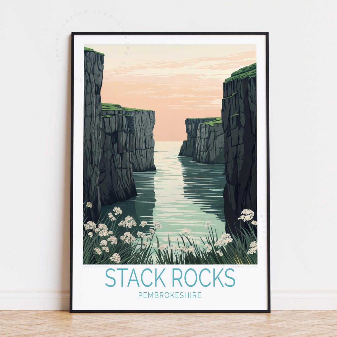 Stack Rocks Pembrokeshire Travel Poster Limestone Cliffs Coast Art