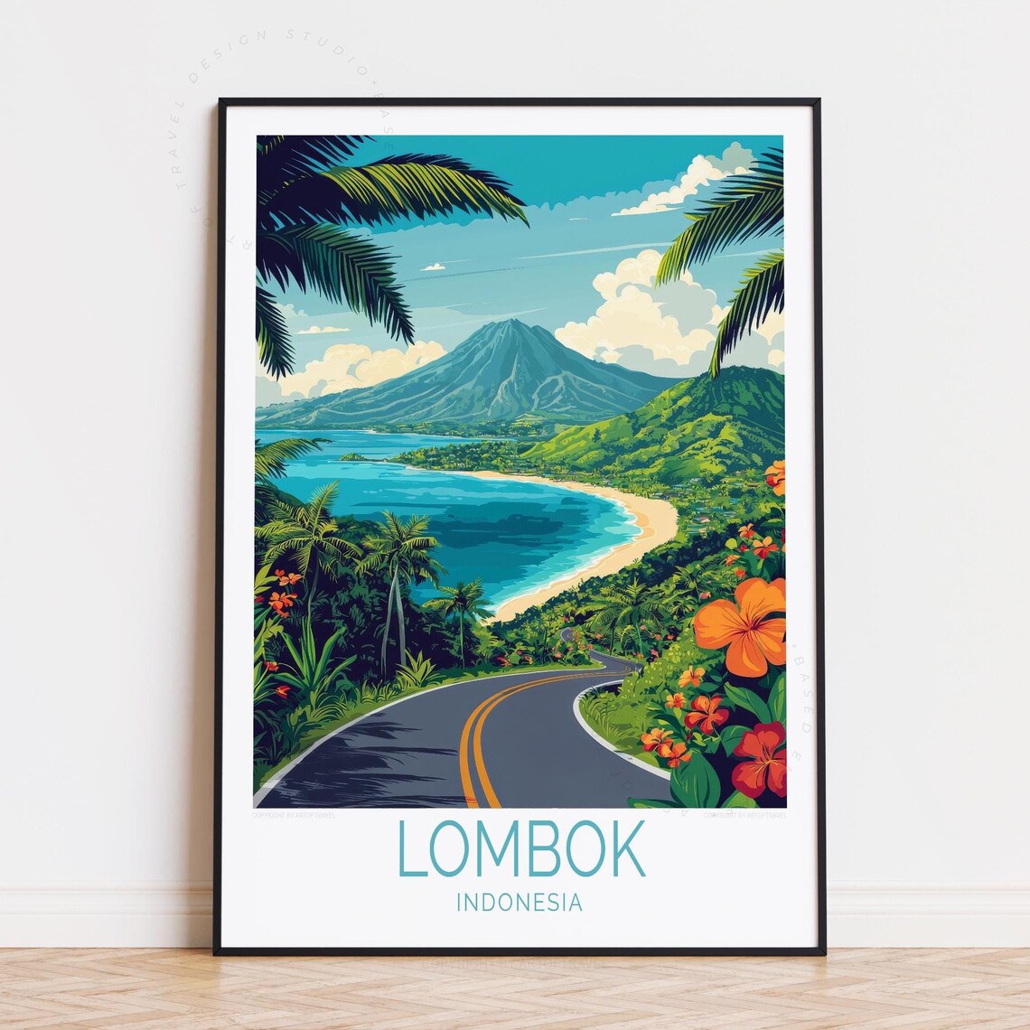Lombok Indonesia Tropical Island Volcano Beach Road Journey Poster