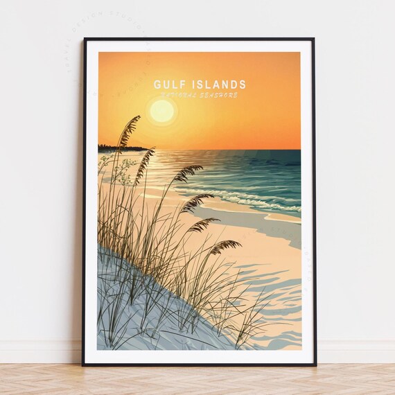 Gulf Islands National Seashore Sea Oats Orange Sunset Poster