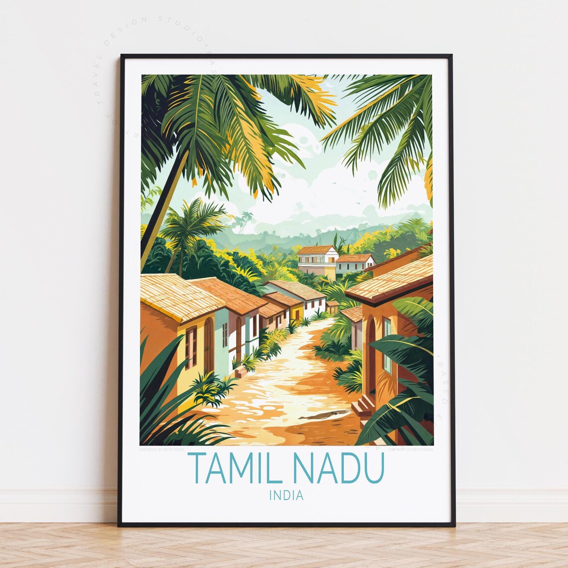 Tamil Nadu India Tropical Village Palm Tree Street Travel Poster