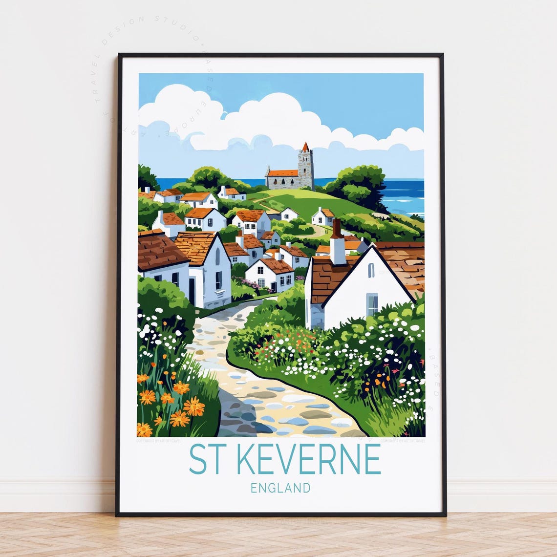 St Keverne England Flower Lined Cottage Village Path Scene Poster