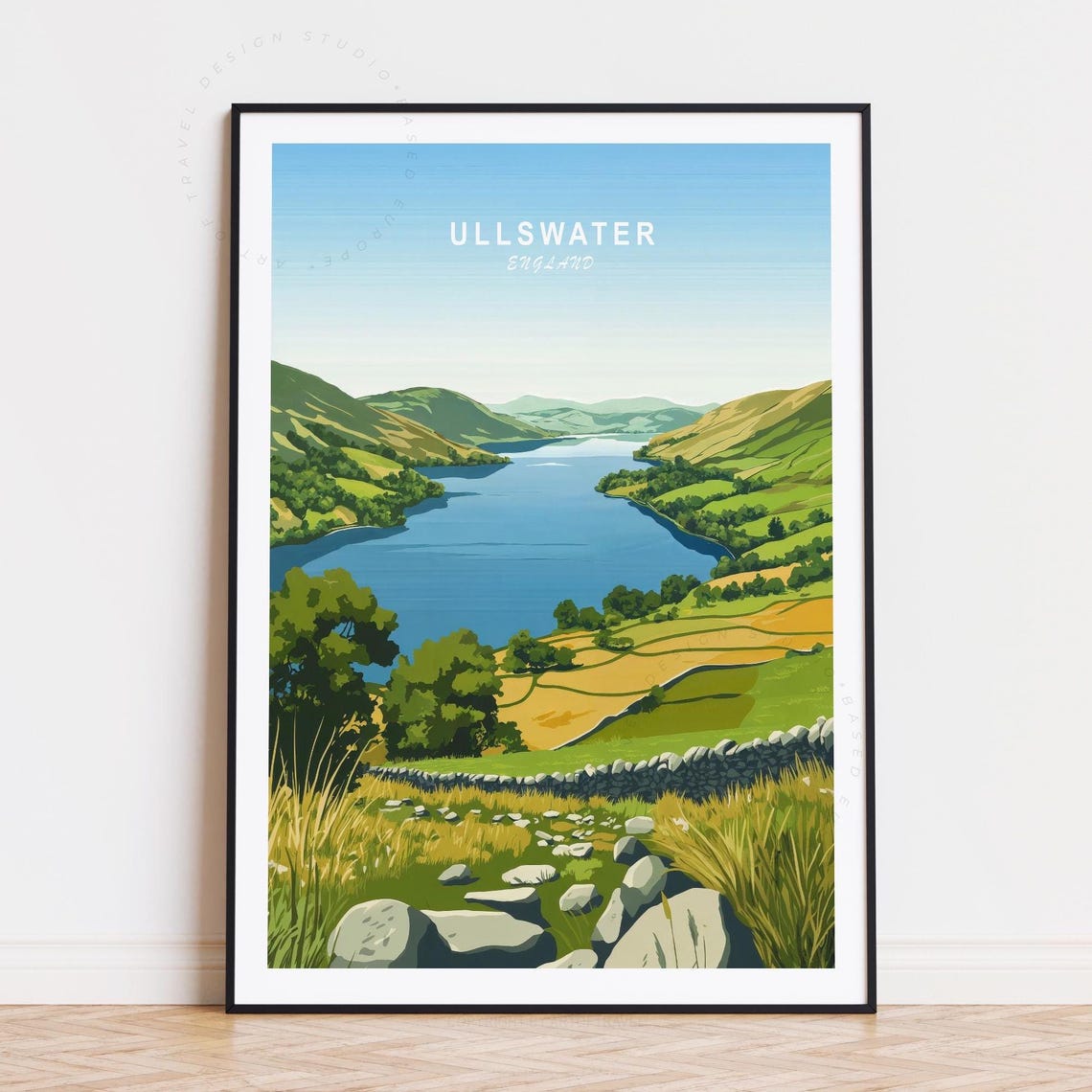 Ullswater England Hillside Lake Stone Wall Golden Fields Poster