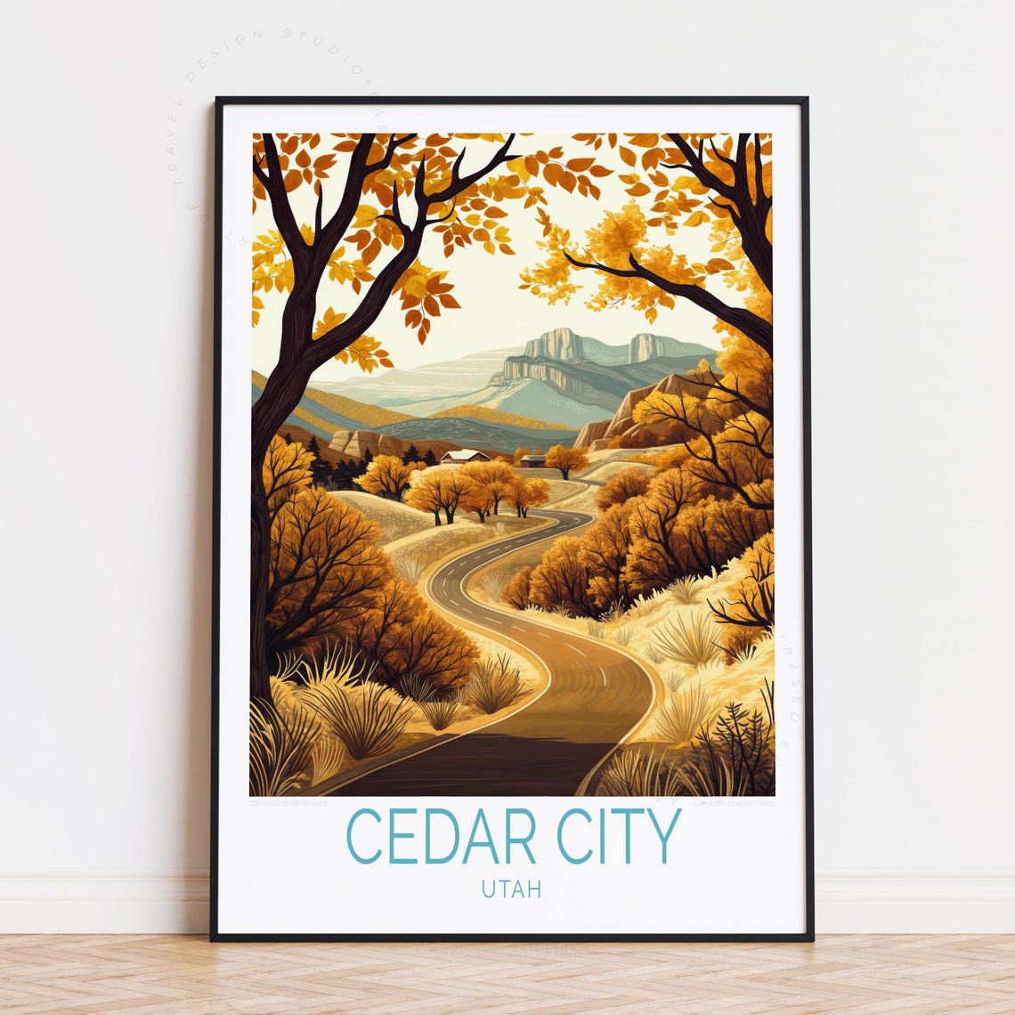 Cedar City Utah Winding Canyon Road Golden Fall Landscape Poster