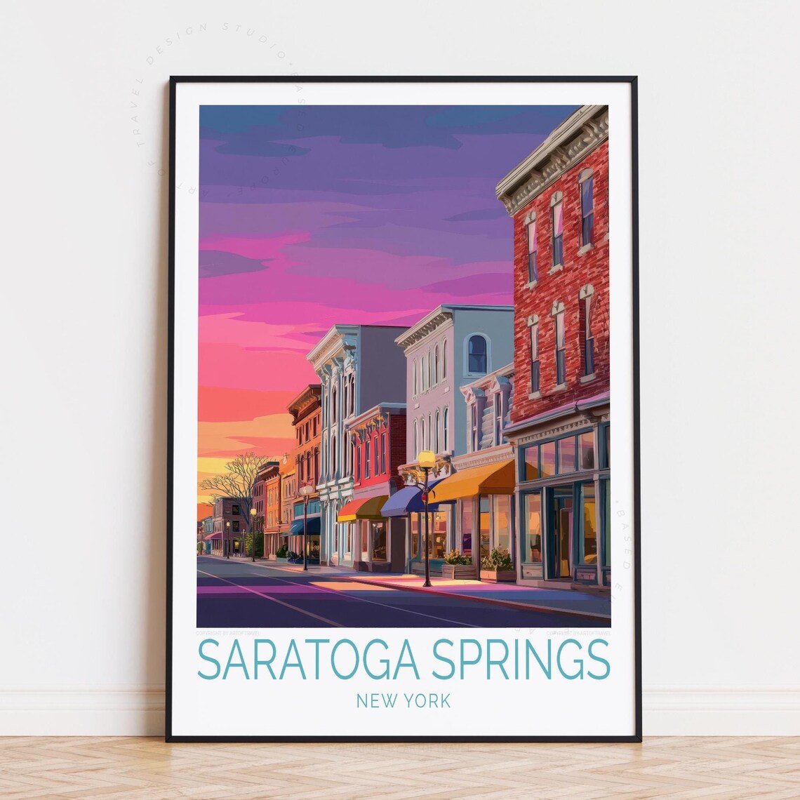 Saratoga Springs New York Sunset Downtown Main Street Travel Poster