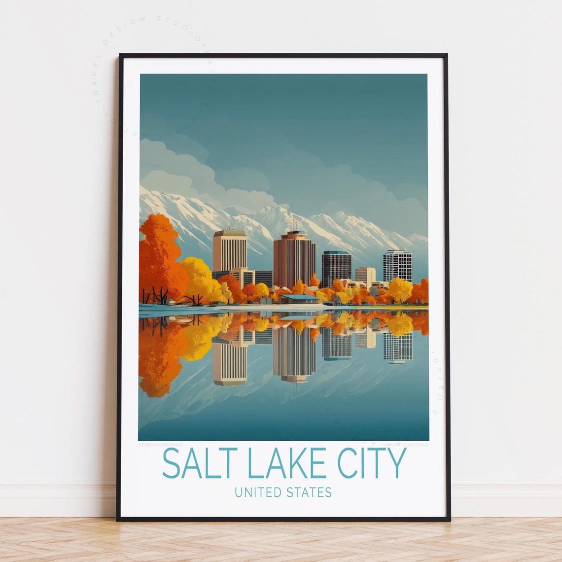 Salt Lake City United States Skyline Reflection Autumn Poster