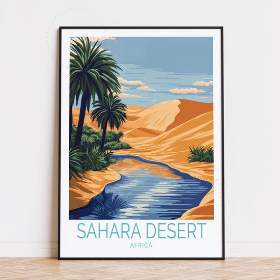 Sahara Desert Travel Poster Africa Wall Art Print Birthday Present Custom Home Decor