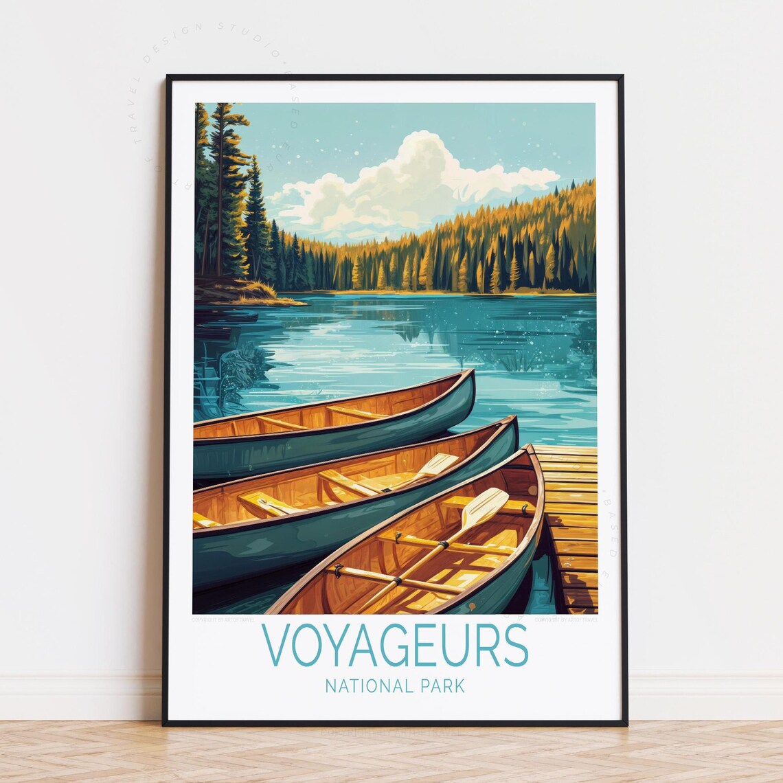 Voyageurs National Park Three Canoes On Turquoise Lake Travel Poster